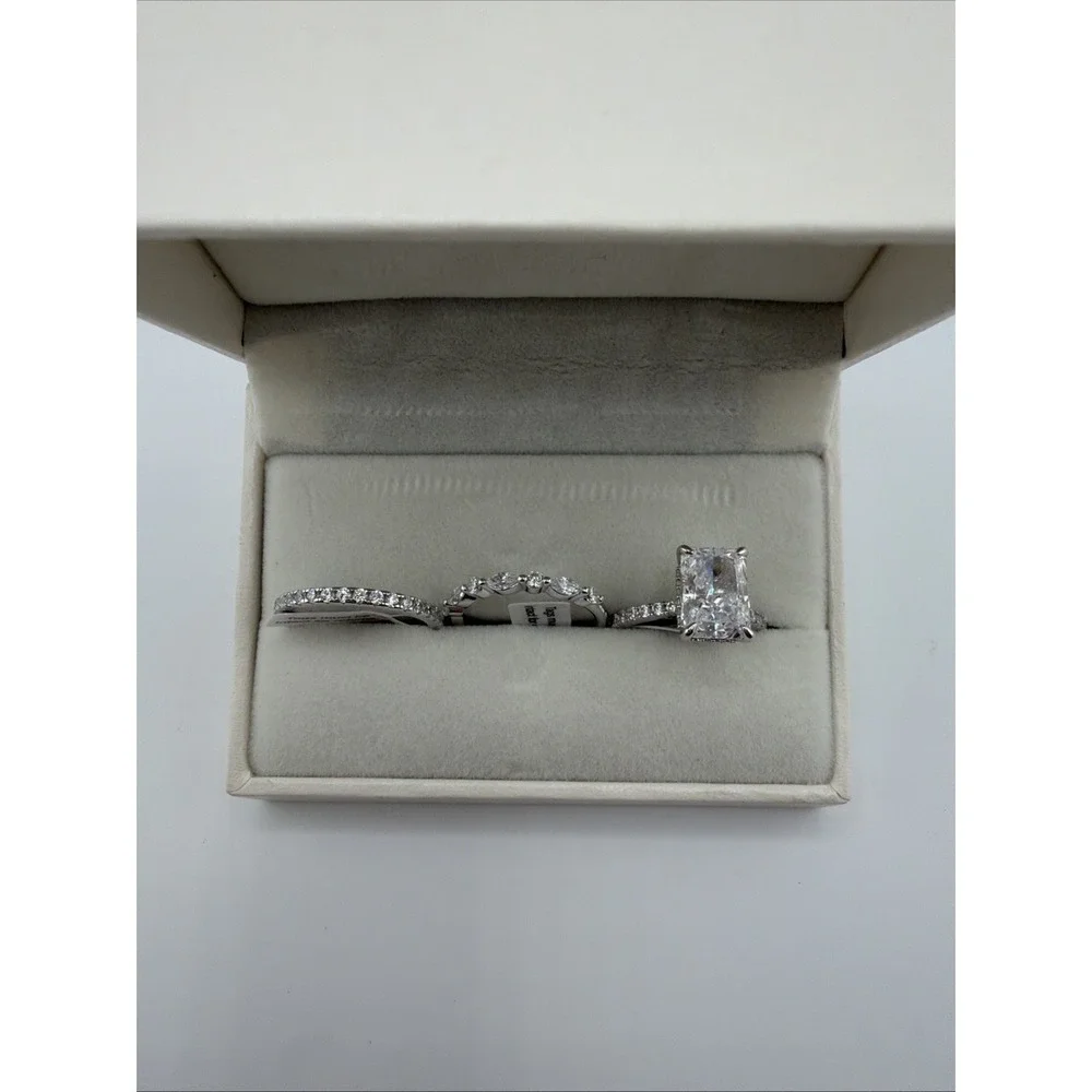 3.5CT Radiant Cut Bridal Wedding Ring Set, 3 Pieces‎ 925 Sterling Silver Maxine